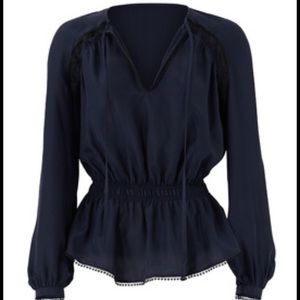 Derek Lam 10 Crosby Navy Silk Lace Tie Top size 2